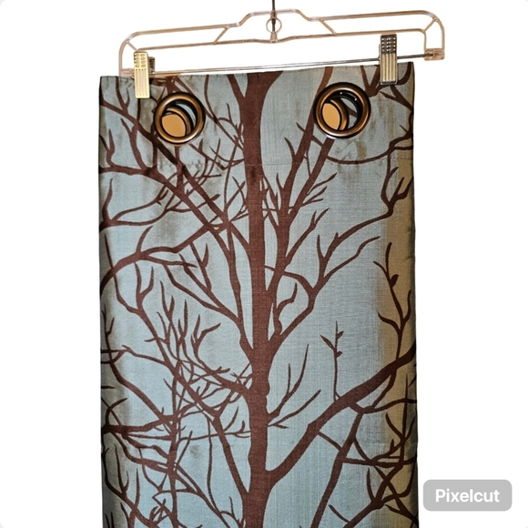 Two panels teal brown tafetta 8 bronze grommet short drapes 54x65 inches - Picture 2 of 5